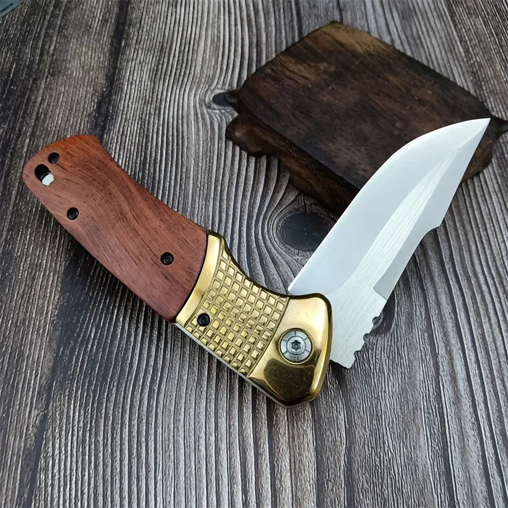 BK DA96 Pocket Folding Knife 440C Blade Wood Handle Easy To Carry Hunting Tactical Self Defense Gear Tools for Men