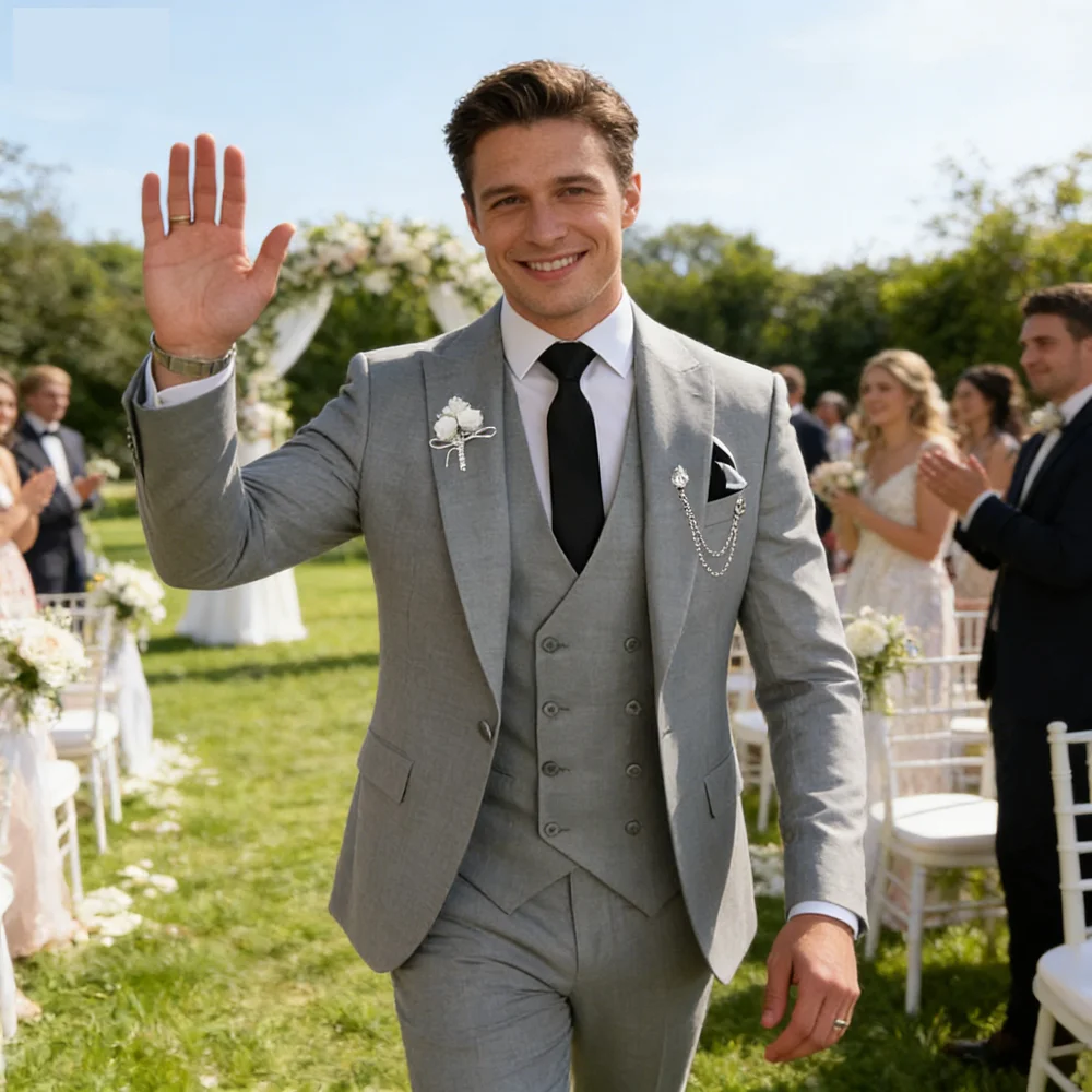 

Chic Blue Men's Terno Set with 3-Piece Jacket Pants Vest Notch Lapel Slim Fit Blazer High Quality for Formal Occasions