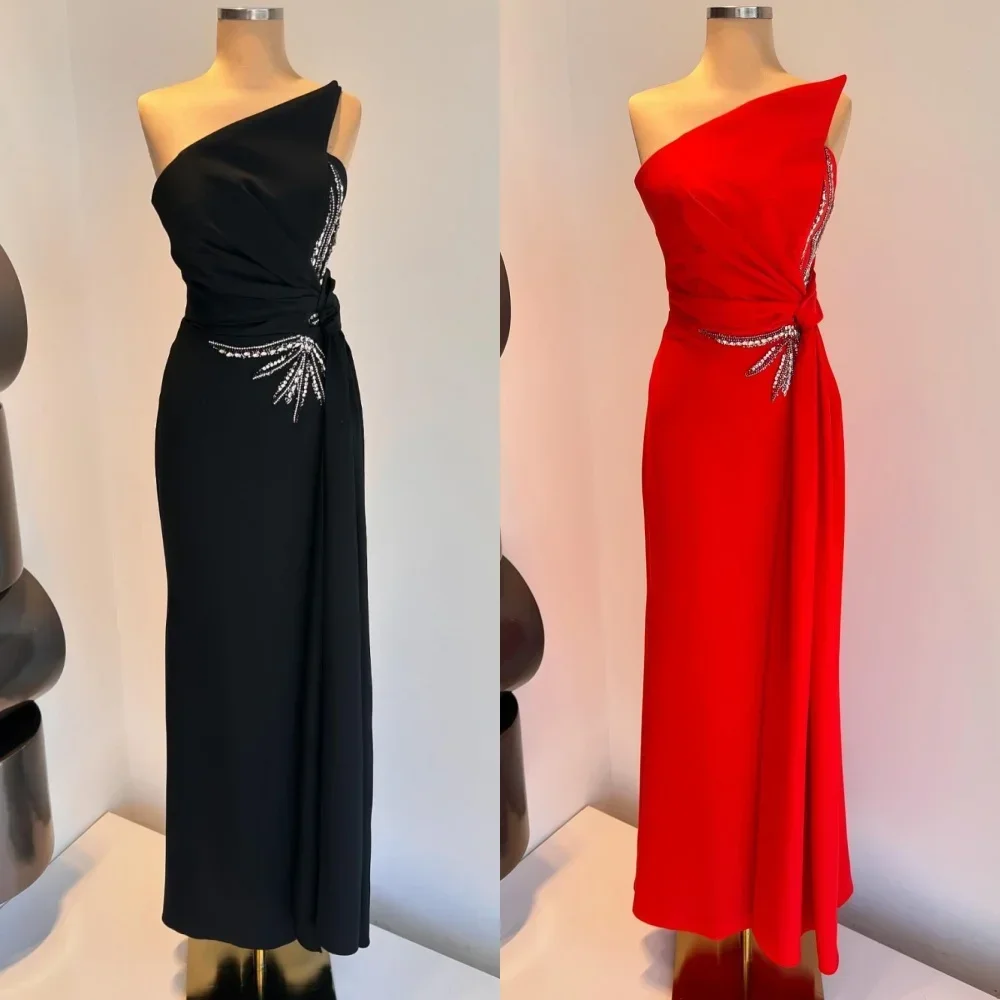 

Customized Formal Jersey Pleat A-line One-shoulder Midi Dresses Evening Dresses Casual Simple Retro Fashion Elegant Exquisite Cl