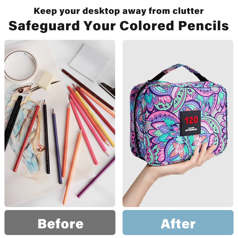 1pc 120 Slots Colored Pencil Case,Twill Oxford Pencil Holder Bag Zipper Closure Organizer Multilayer Holder for Pens,Makers