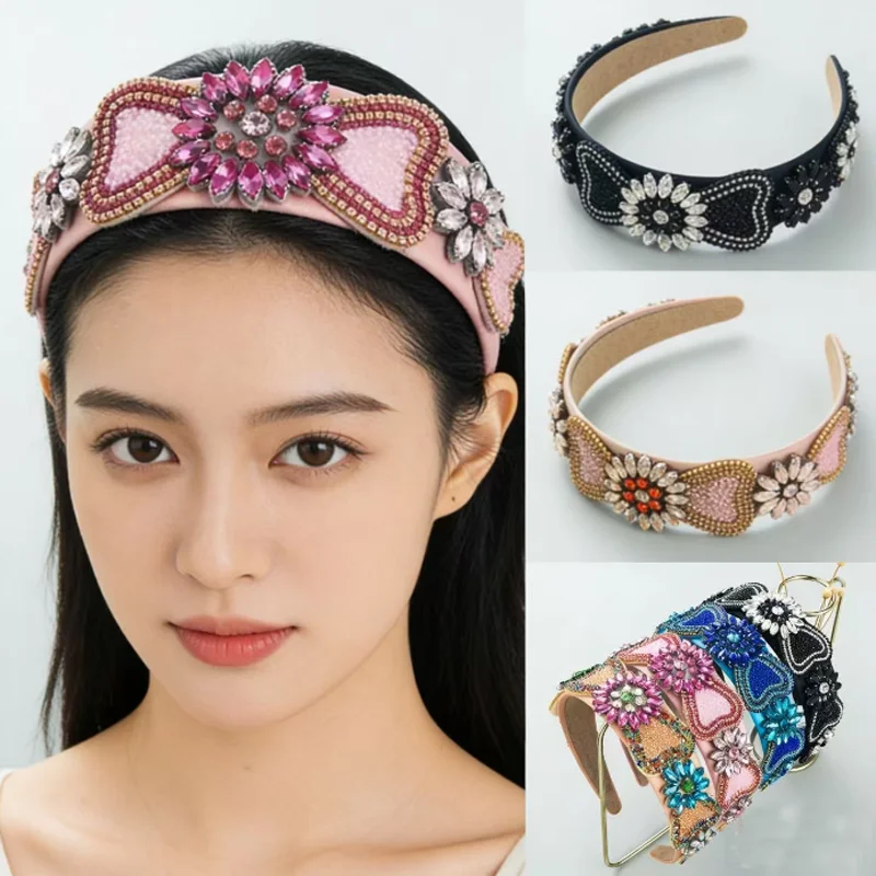 Sparkling Glass Diamond Baroque Hair Hoop Luxurious Banquet Party Headband Women Vintage Hair Accessories and Headwear