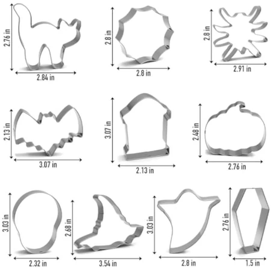 هالوين كوكي القواطع مجموعة 10 قطعة شبح الخفافيش اليقطين قبعة الساحرة القط الجمجمة العنكبوت شبكة التابوت شواهد القبور الأشكال المقاوم للصدأ St