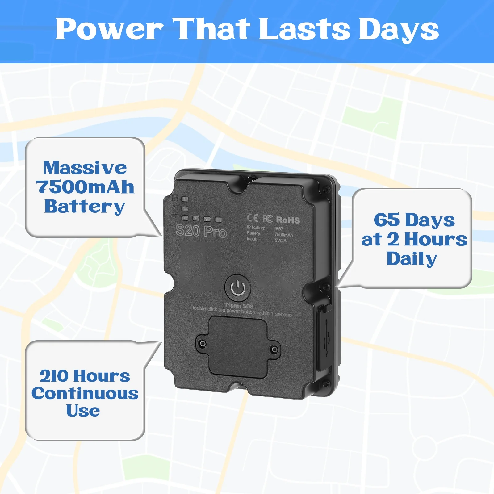 Wanway 4G GPS Tracker LL301 | 7500mAh Battery Magnetic Waterproof Anti-Theft Asset Tracker | WiFi+LBS+GPS Real-Time Location Fin
