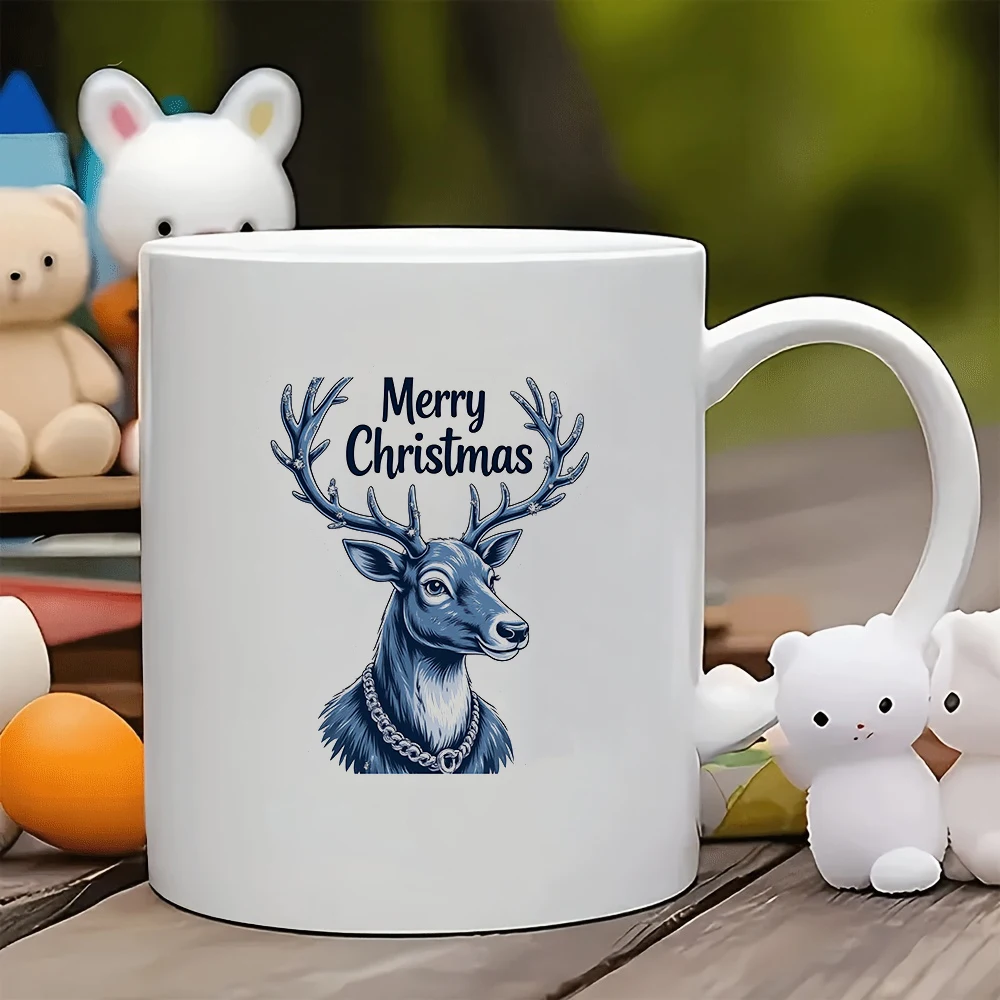 

11oz Mug + Christmas Deer Antler Snowflake Sticker Christmas Gift Kids Cup Family Office Coffee Mug