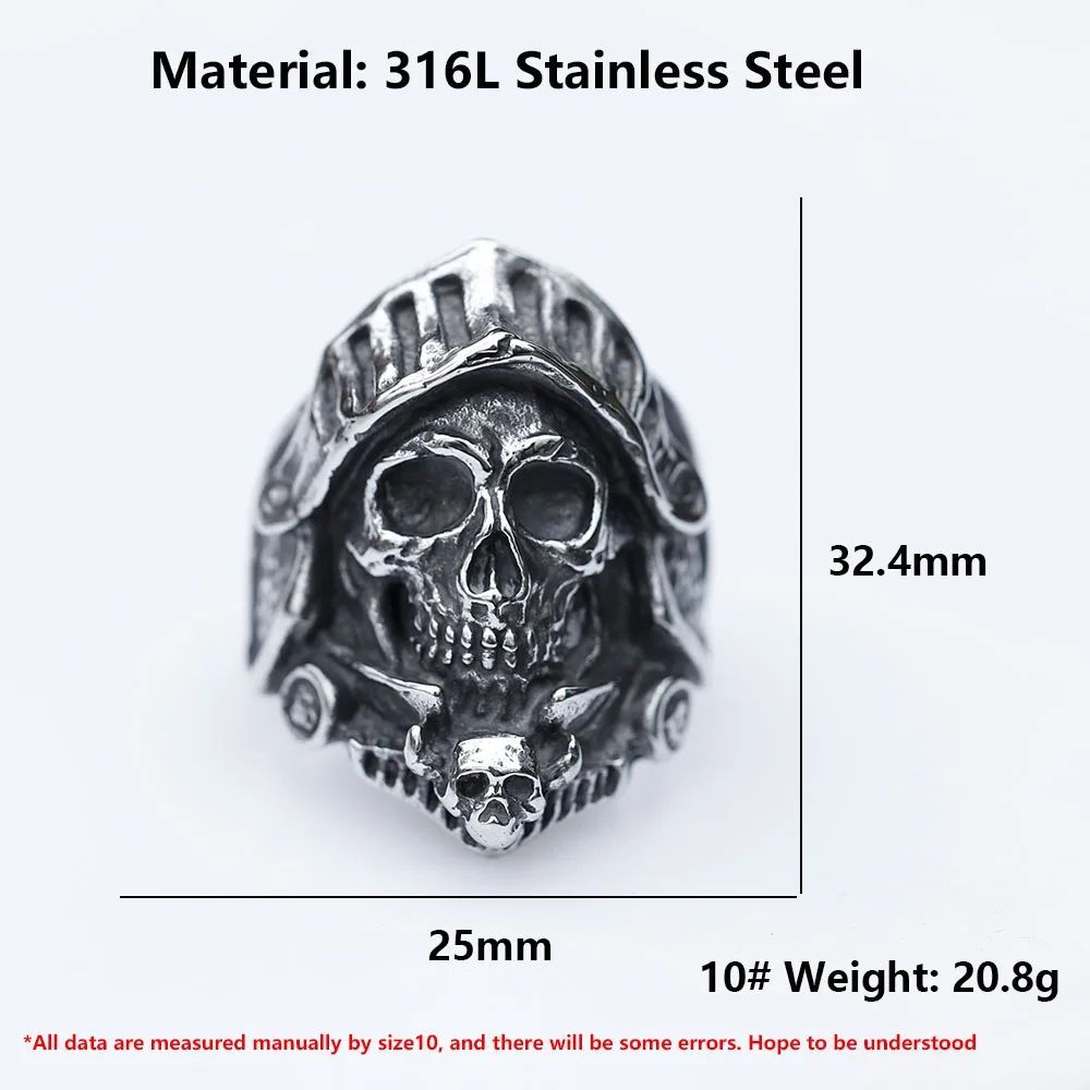 2022 NEW Men\'s 316L stainless-steel rings Biker Calvarium skull ring for teens gothic punk Motorcycl Jewelry Gifts free shipping