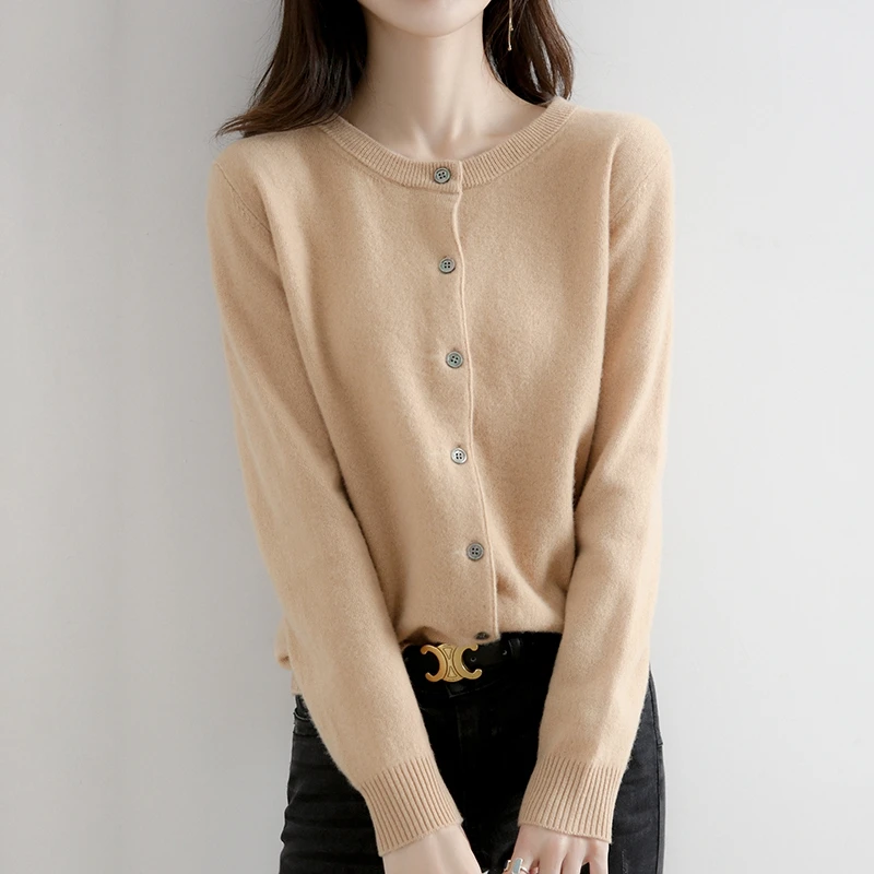 New Spring And Autumn Round-Neck Knitted Cardigan Long-Sleeved Korean-Style Fashionable Knitted Sweater For Women-ZD021