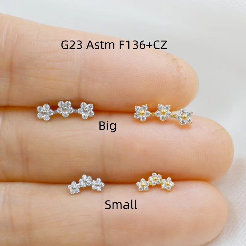 

10 шт., украшения для тела G23, титановый цветок, CZ, губная серьга, штанга для ушей, спираль для козелка, ладья, штанги, шпильки, пирсинг, ювелирные изделия, новинка