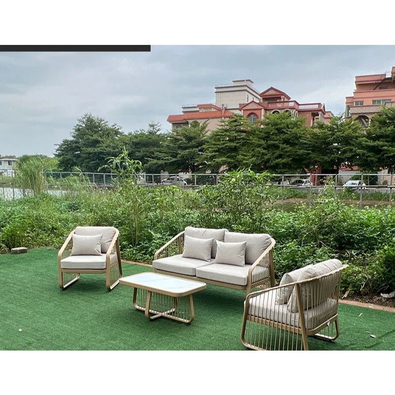 Outdoor leisure sofa hotel terrace thickened aluminum furniture courtyard villa garden creative rope metal sofa