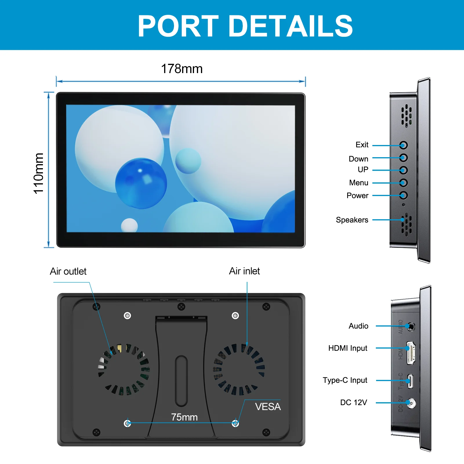 7 Zoll Touchscreen Duplex Pi Display Industrie 1024x600 Panel Display HDMI Typ C unterstützt Pi 5 4 3