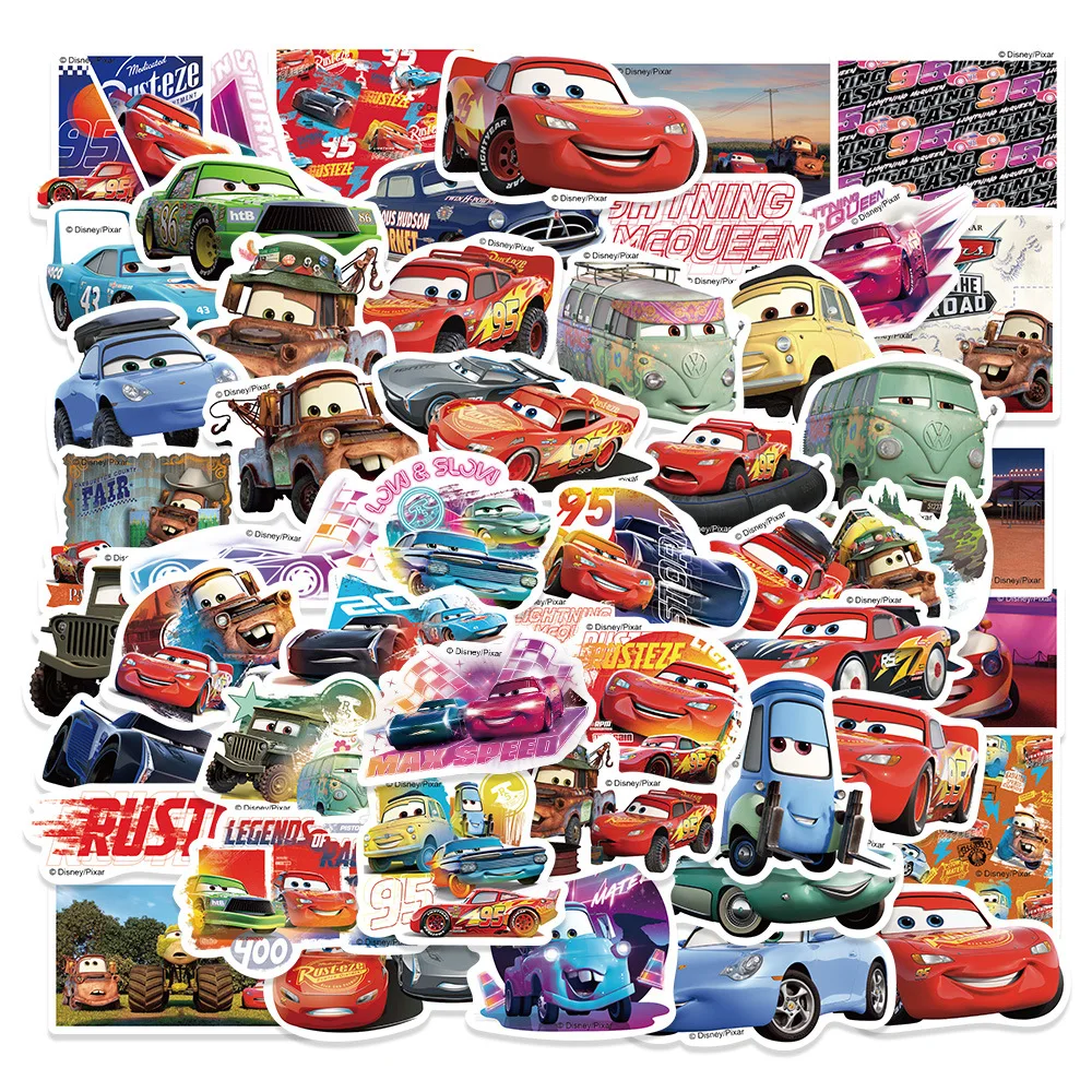 50PCS Disney Cars Lightning McQueen Stickers Cartoon Movie Anime Decal Book Guitar Laptop Cute Kawaii Sticker Pack Kids Girl Toy