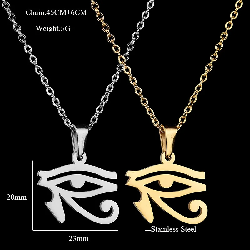 MadApe 2019 Fashion Egypt Eye Of Horus Charms Pendant Necklaces Stainless Steel Chain Necklace Gold Color Jewelry For Women Gift