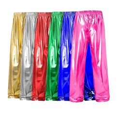 2024 N Metal Shiny Stage Performance Party Casual  Pants Men , Gold/Silver Multi Color Handsome Personality Fashion Sports Pants