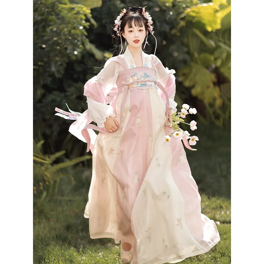 Tang Dynasty chest-length broken skirt embroidery Han element improvement daily spring and summer models