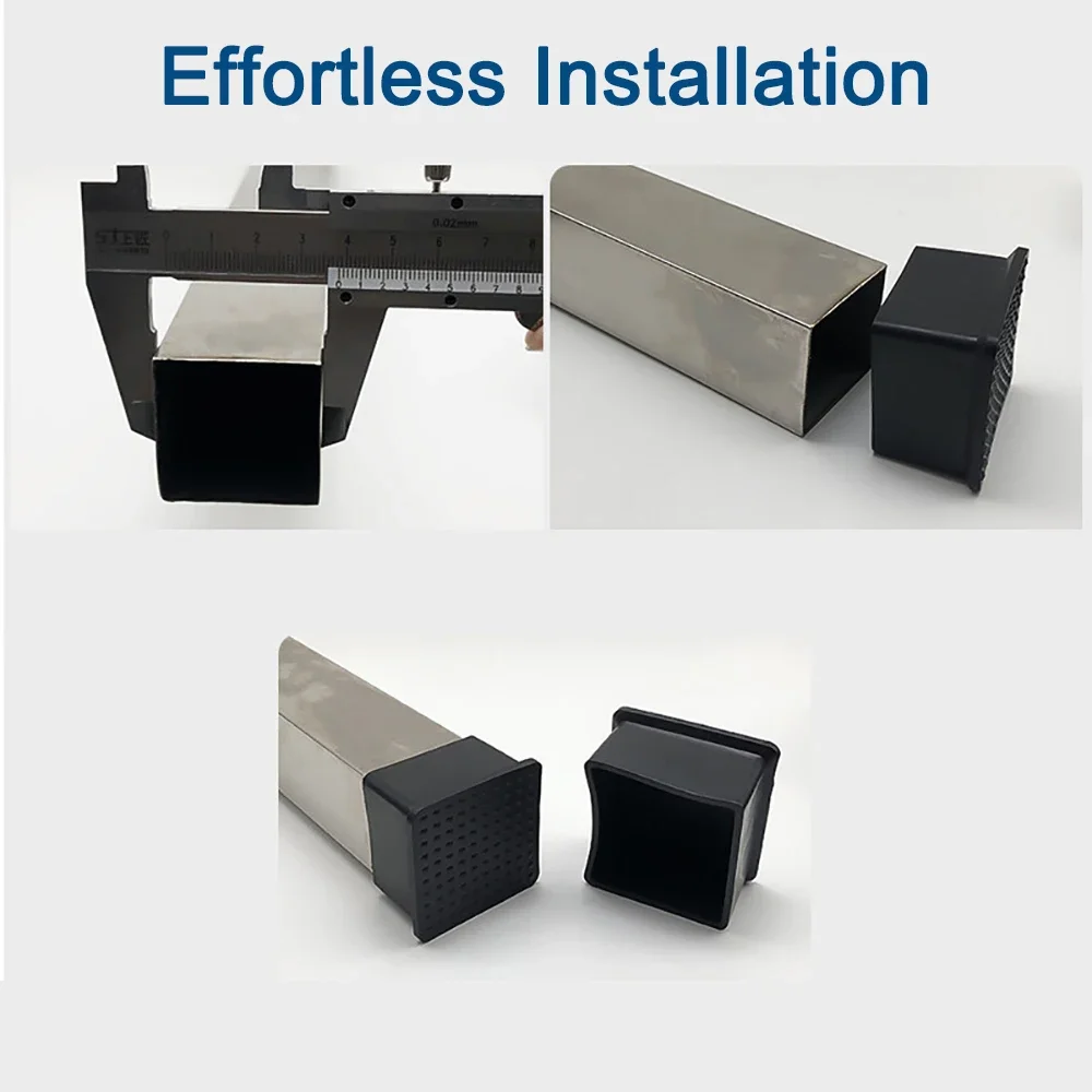 Square Chair Leg Caps 15-100mm Non Scratch Floor Protective Sleeve Anti Slip Rubber Table Stool Foot Pads 2-20Pcs Multi Sizes