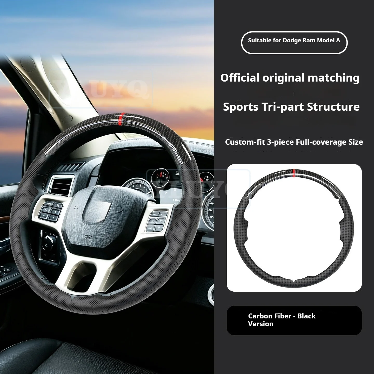 For RAM Trucks Dodge RAM Carbon Fiber Steering Wheel Cover Decorative Shell Protector, Suitable for All Seasons Accessories