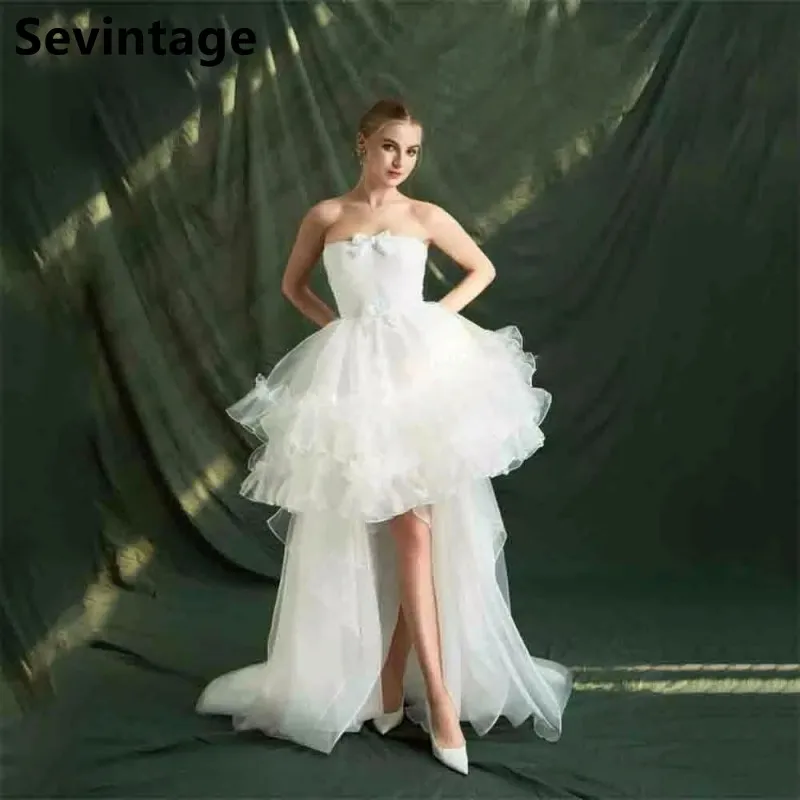 

Sevintage Customized 2025 High Low Tiered Princess Bow Wedding Dress Sweep Train Elegant A Line Bridal Gowns vestidos de novia