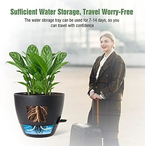 Plantadores com rega automática de 10 polegadas, pacote com 2, pretos