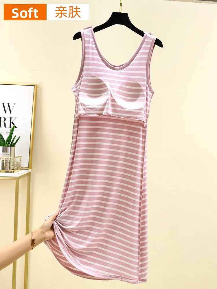 Modal Pad Tank Vest Summer Thin Home Striped Sp Dr Large Size Loose Can Be Worn outside Casual Long Dr