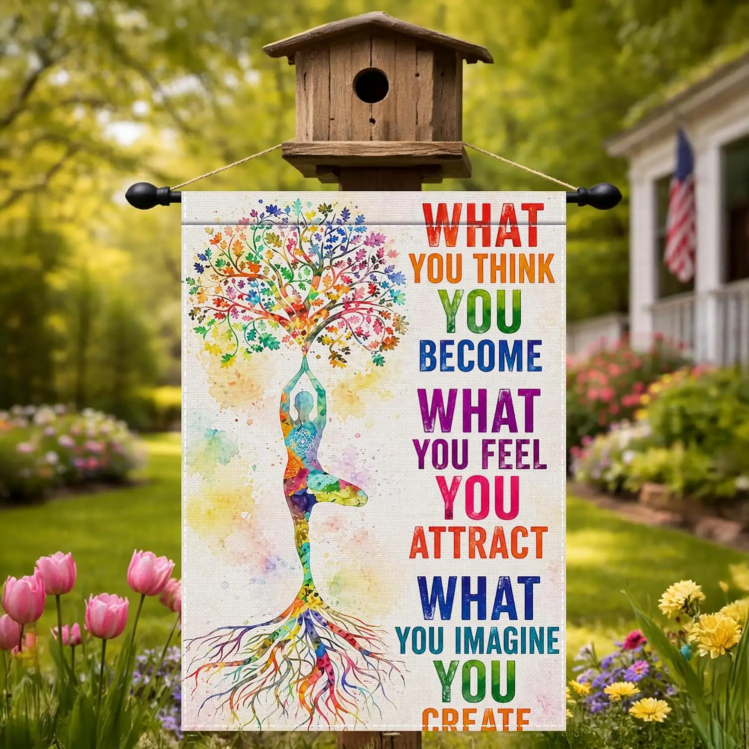 Inspirational Yoga Garden Flag Double Sided 12x18 Inch Rainbow Tree of Life Meditation Outdoor Yard Decor Polyester Seasonal PPZ