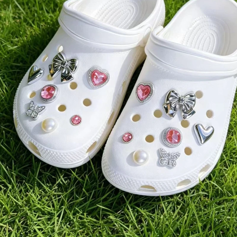 PVC Bow Heart Butterfly Rhinestone Pearl Shoe Charms DIY Ornaments for Hole Clog Sandals Gift for Teen Girls Women Party Decor