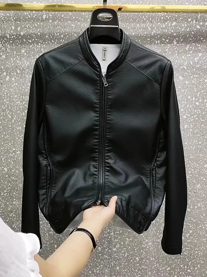 

Модная мужская куртка из искусственной кожи, новая модель, с маленьким воротником-стойкой, удобная, стильная, высокого качества, осенне-зимняя верхняя одежда