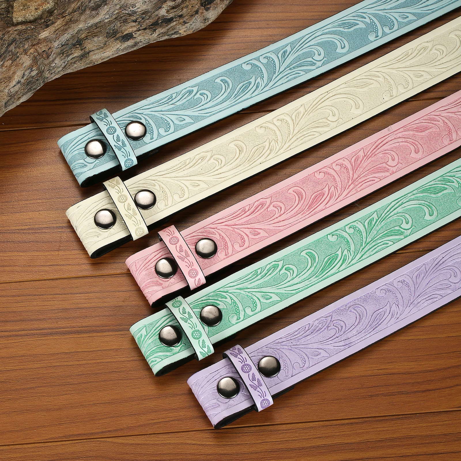 Colorful Embossed Button Belt (Not Including Buttonhead), Embossed Grass Pattern. Classic Retro. Punk Instagram Style. Everyday