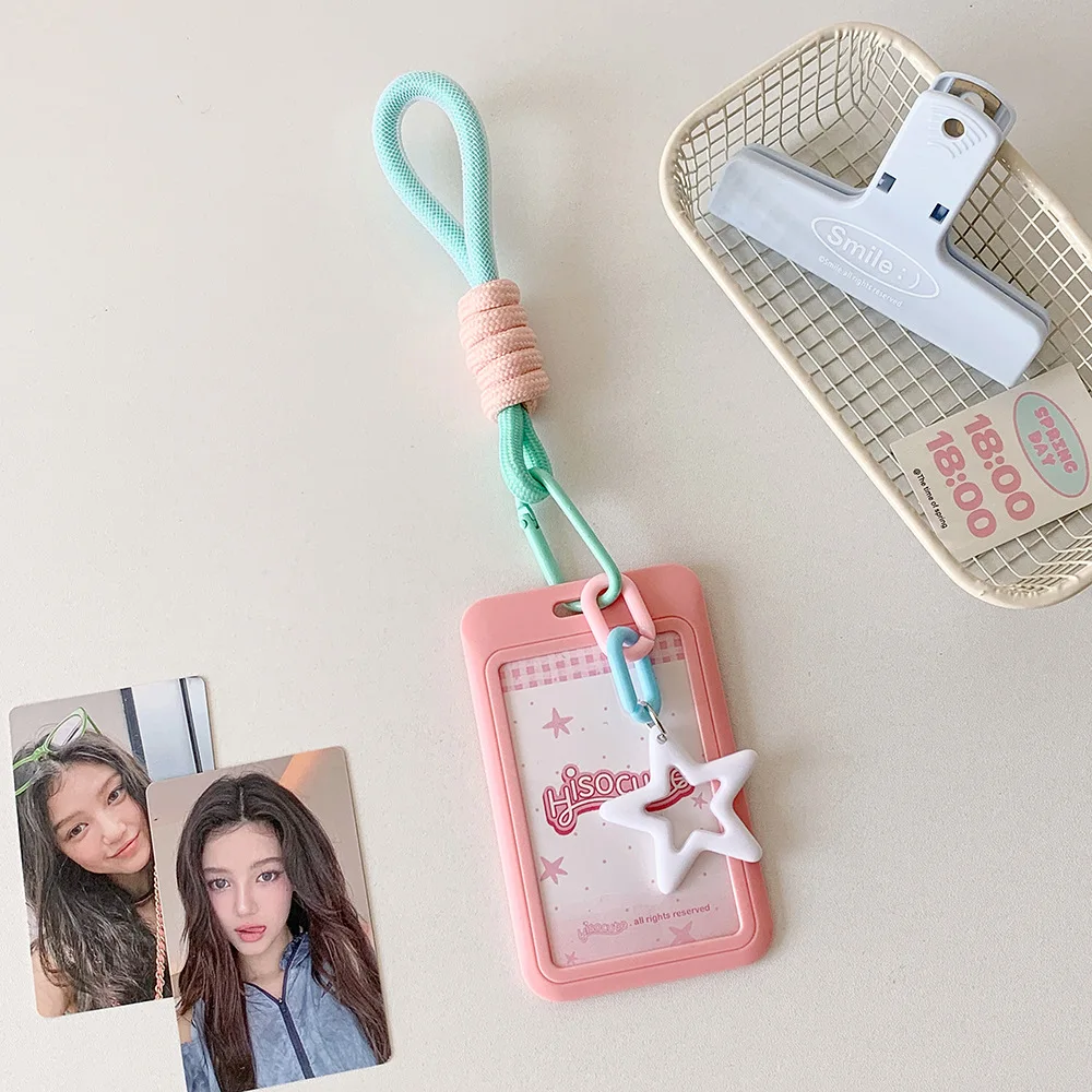 ID Card Protective Color Bus Card Cover Credit Card Plastics Korean Photocard Holder Keyring Hanging Rope Key Chain