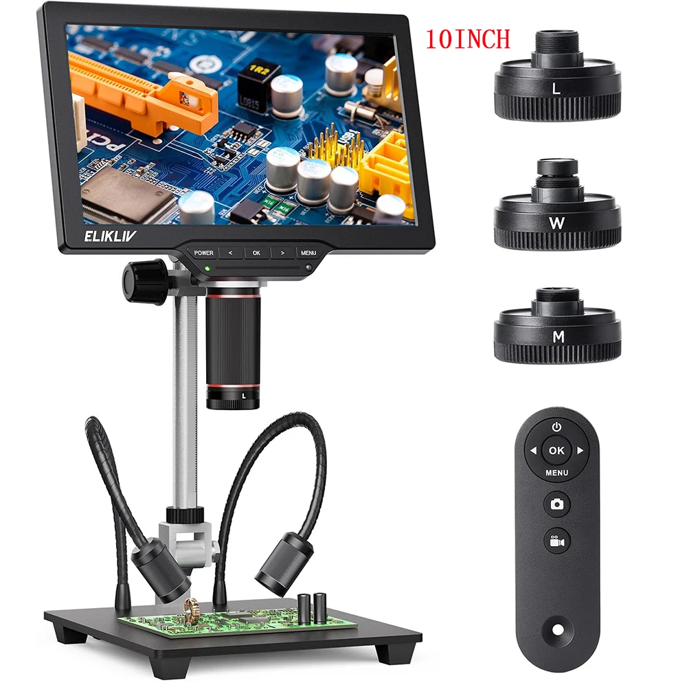 Elikliv TL301 Max 10 ''4K Digitale Microscoop met 3-Lens 2000X Soldeermicroscopio voor Elektronica PCB Reparatie HDMI Microscoop
