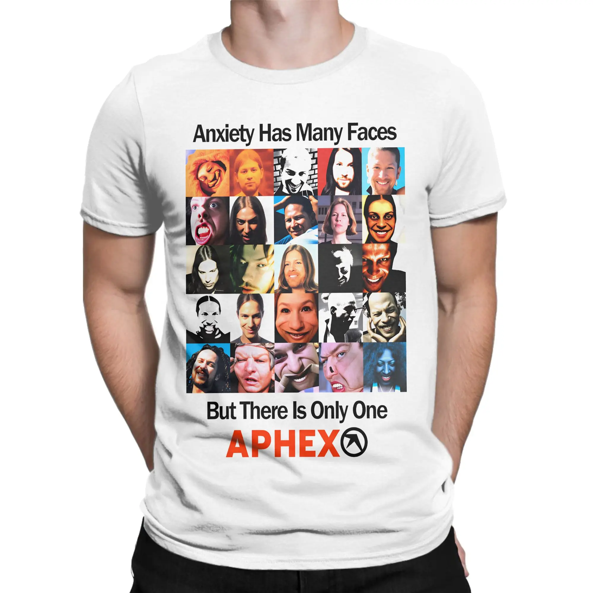 Anxiety Has Many Faces Aphex Twin Men T Shirt  Funny Tee Shirt Short Sleeve Crewneck T-Shirt Cotton Summer Clothes
