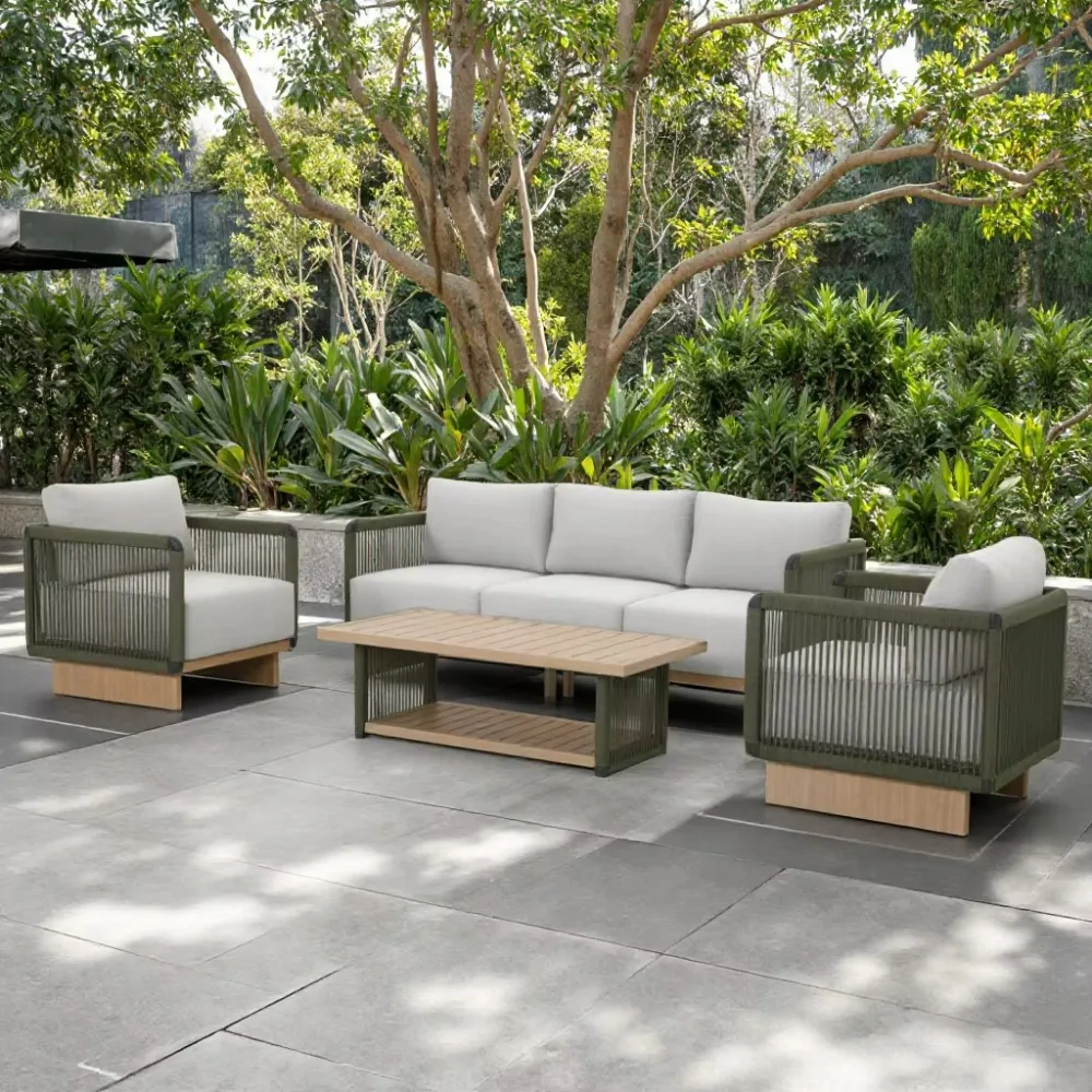 

4-Piece BSCI OEM Supplier Factory Aluminum Garden Sofa Set Outdoor Furniture Rope Weaving Powder Living Room Courtyard Hotel