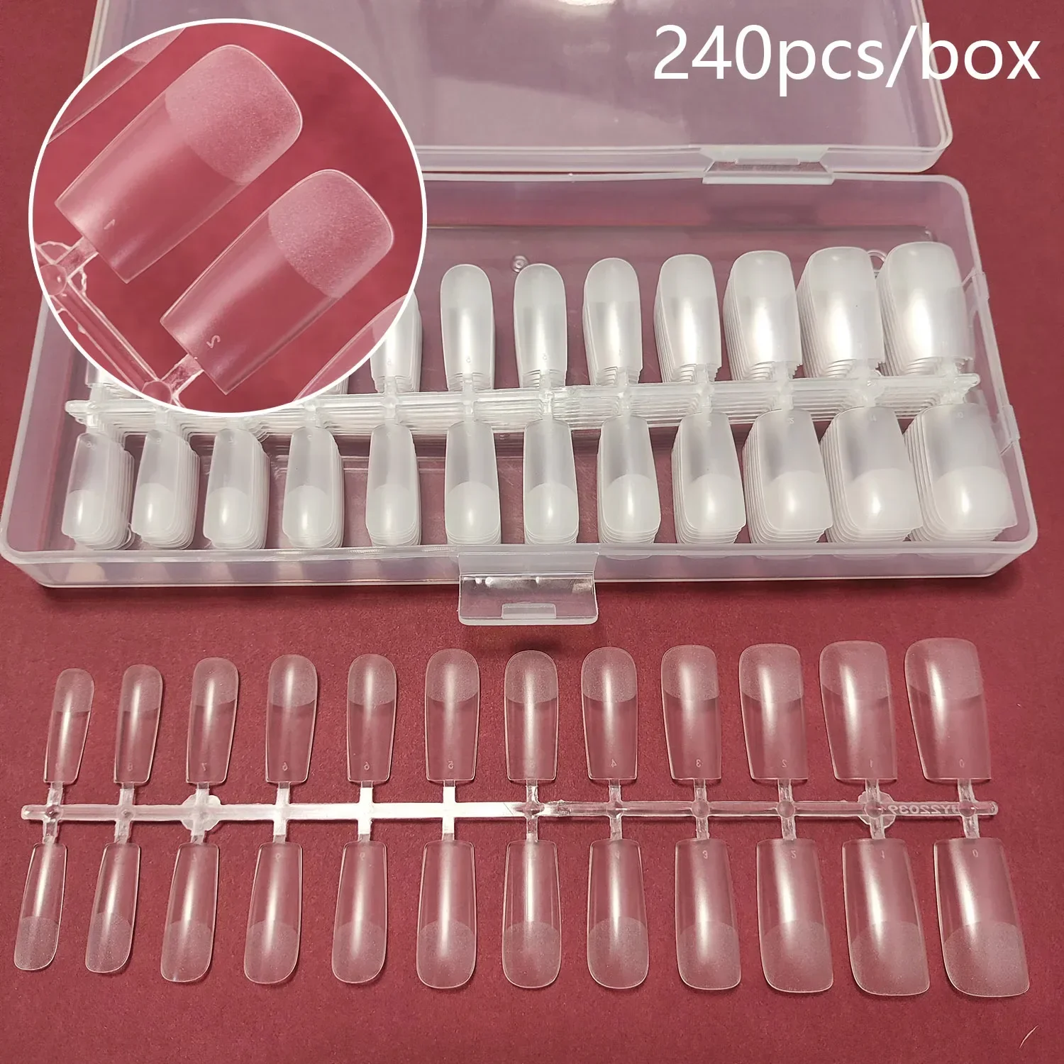 Acrylic False Nail Tips 240 Pieces/box Folded without Trace Half Matte Full Cover False Nail Tips Square Shape Manicure Tools