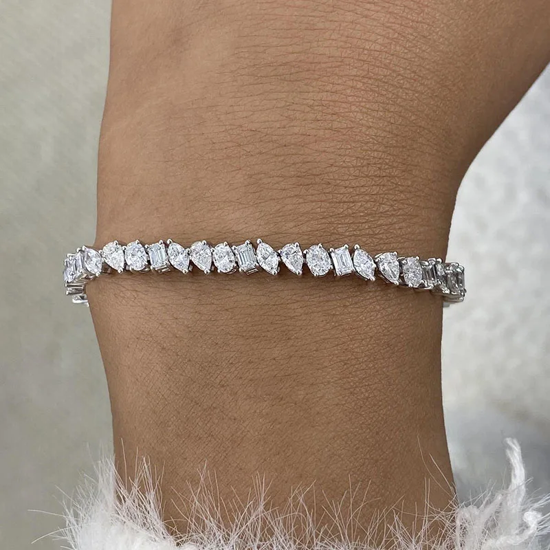 7CTW DEF VS‑VVS Multi Shape Pear & Oval Cut HPHT Lab Grown Diamond Bracelet 14K White Gold Sparkling Tennis Bracelet