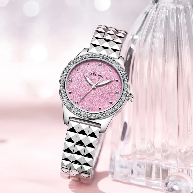 

ABORNI 3001 Light Luxury Women Quartz Watch Fashion Frosted Surface Luminous Diamond-Studded Stainless Steel Watches for Woman