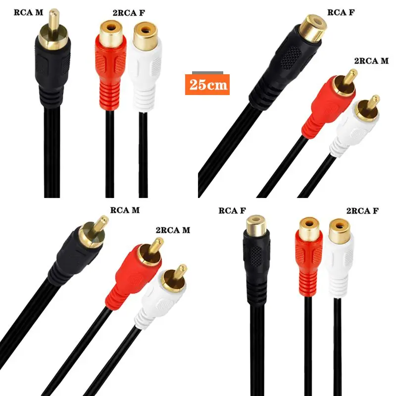 Gold Plated RCA 1/2 Male To Female Lotus Cable TV Set-Top Box 1 Male To 2 Male 1M/F TO 2M/F Audio Cable DVD Connection Cable