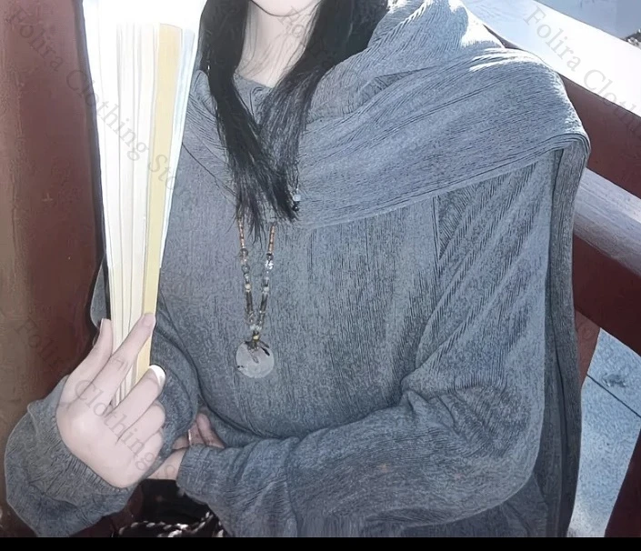 تي شيرت بأكمام طويلة على طراز هاراجوكو مع قميص رمادي بقلنسوة للرجال تي شيرت رجالي مع بلوفر كاتم للصوت ملابس شتوية ملابس خروج #5