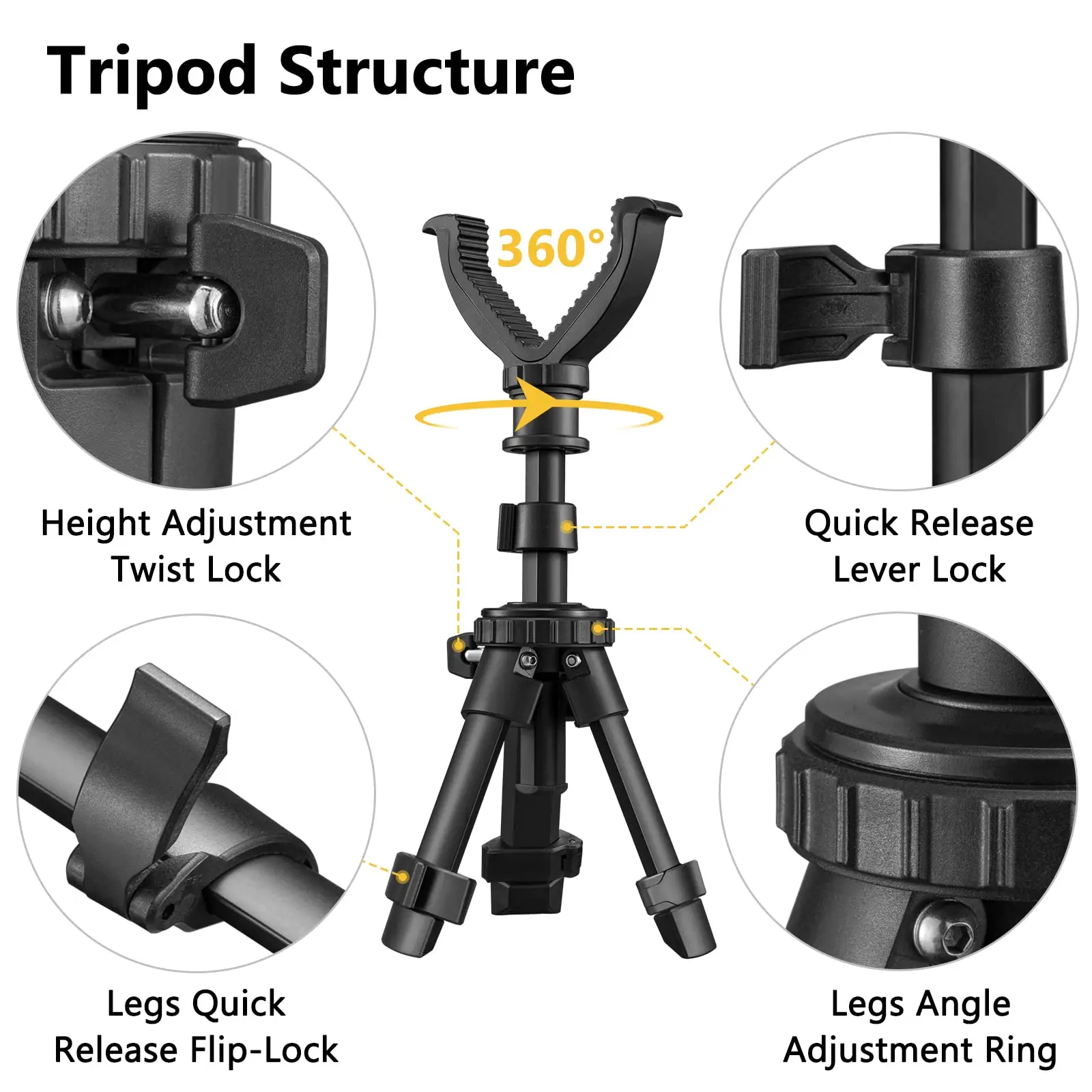 Shooting Rest For Rifle Height 360 Degree Rotation V Yoke Stand Portable Hunting and Outdoor Activities Stable Construction