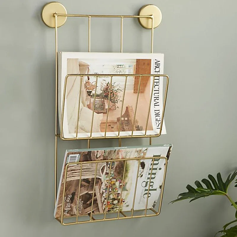 

Nordic Iron Storage Rack Wall Hanging Bookshelf Metal Magazine Rack Multi-functional Living Room Wall Decoration