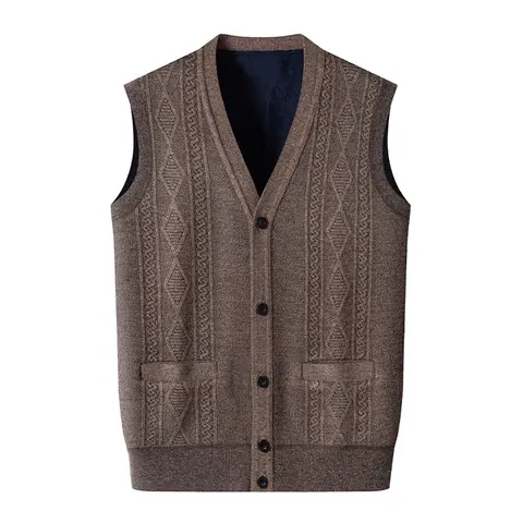 Pull pour hommes gilet col en v sans manches tricoté Cardigan couleur unie Argyle gilet tricoté veste sans manches