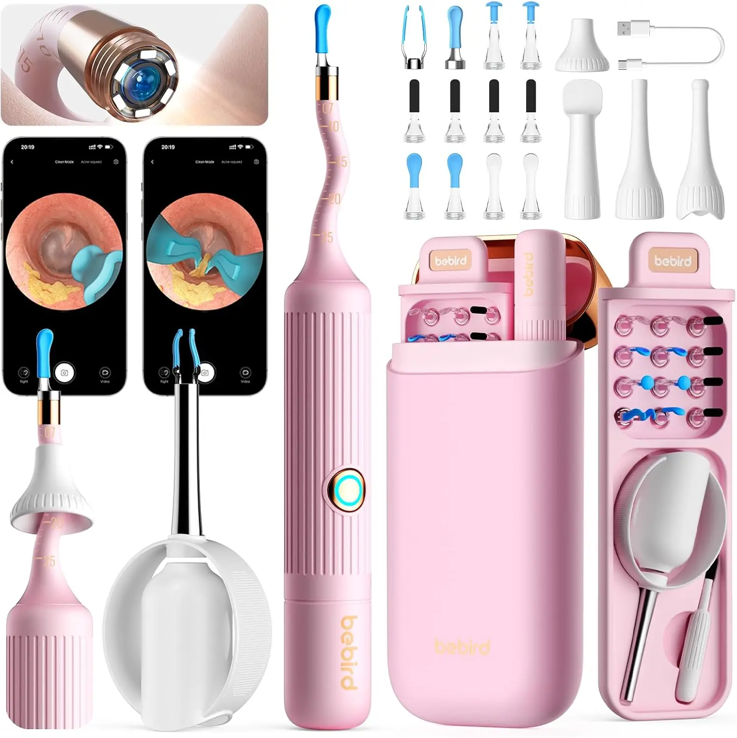 

Flexible Visual Ear Camera Otoscope, Portable Wireless Painless Ear Cleaner with Wax Removal Tool for Adults Kids Pets (Pink)