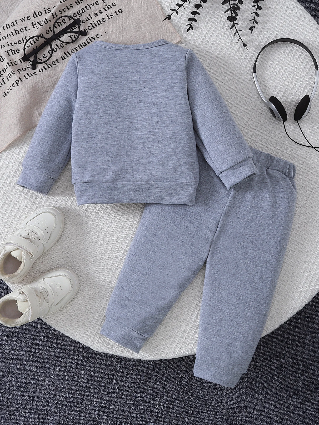 6M-5Y Baby Toddler Heather Gray Tracksuit Long Sleeve Crew Sweatshirt + Jogger Pants 2Pcs Kids Daily Casual Wear Outfit Set