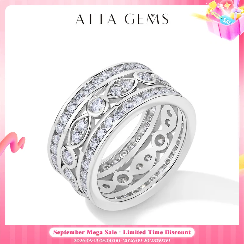 ATTAGEMS Luxury Full Moissanite Rings for Women D Color VVS1 Lab Diamond Band S925 Silver Engagement Wedding Jewelry Party Gift