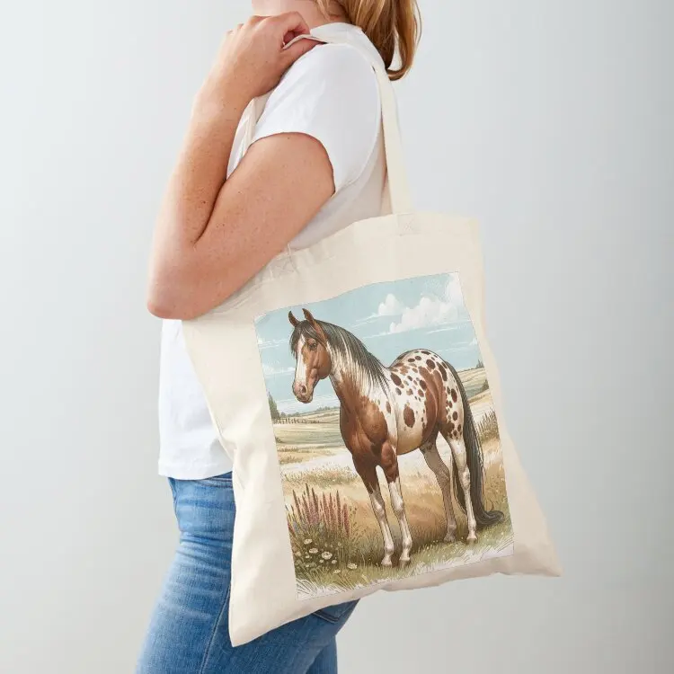 Horse Appaloosa Leopard Pattern On Pasture Tote Bag foldable reusable bag Beach bag free delivery bags