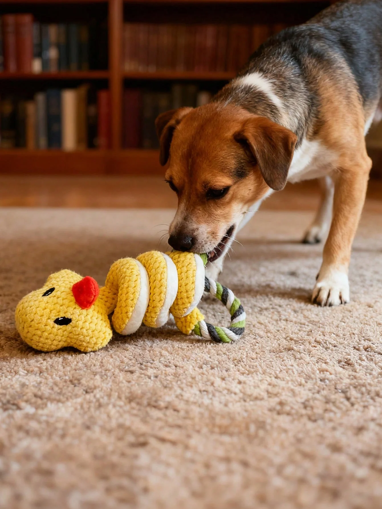 Quietschende Hundespielzeuge zum Zähneknirschen - Langlebige Knoten-Kauspielzeuge für Welpen & Hunde, lustige Tierdesigns (Enten, Frösche, Kühe, Schlangen)