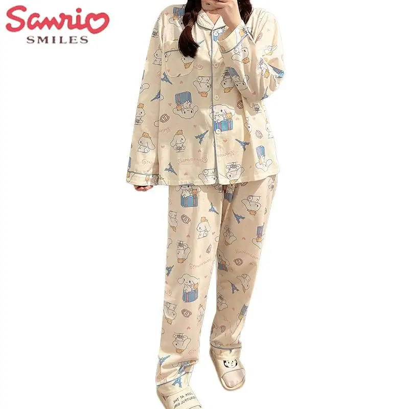 Spring/autumn New Sanrio Y2K Anime Cinnamoroll Pajamas Set Long Sleeve Pants Cartoon Girl Cute Japanese Loose Loungewear 2Pcs