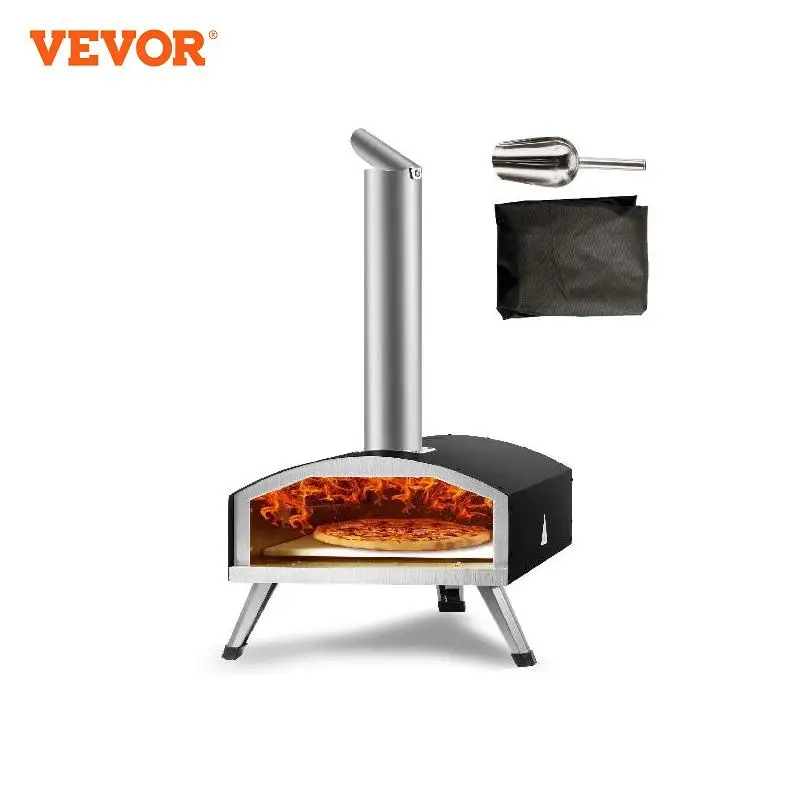 VEVOR Outdoor Pizza Oven 12in Pellet & Charcoal Fired Maker, Portable Outside Stainless Steel Grill for Backyard Party Camping