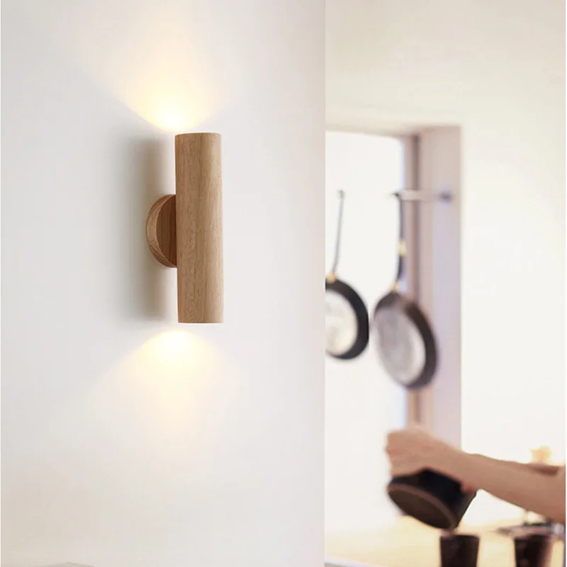 

Solid Wood Bedroom Headboard LED Wall Light Nordic Creative Living Room TV Background Wall Staircase Wooden Wall Light