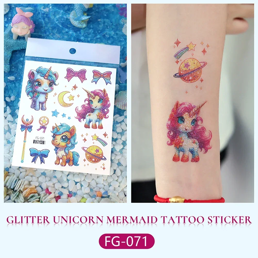 Flash Unicorn Temporary Tattoo Stickers Children Face Arms Body Cartoon Stickers Fake Tattoos Waterproof Mermaid Tattoo For Kids