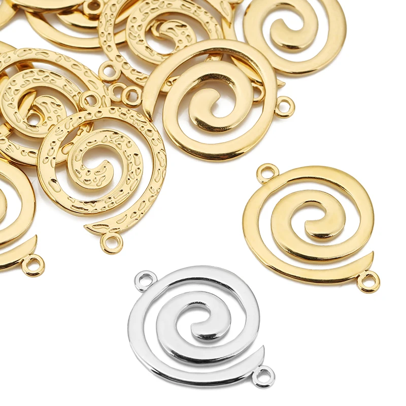 5pcs Stainless Steel Gold Snail Double Hole Vortex Charms Connectors for Bracelets Earrings Jewelry Making Accessories Supplies