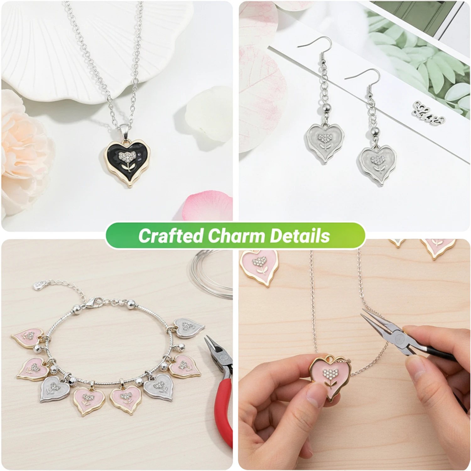  2/10pcs Rose Love  Alloy Charms Hearts Pendants Accessories DIY Necklace Bracelet Women Jewelry Making Wholesale Findings ﻿