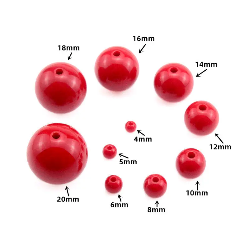 4/5/6/8/10/12/14/16/18/20mm Red Round Ball Spacer Beads For Jewelry Making Necklace DIY Clothing Crafts Decoration Accessories